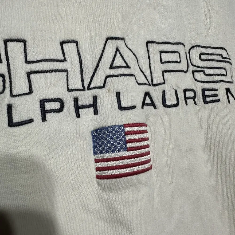 Chaps Ralph Lauren Sweatshirt Men's M White Pullover Long Sleeve Vintage USA